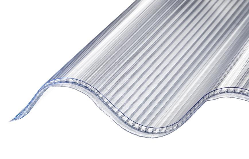 SUNLUX Polycarbonat, flerlags ovenlysplade, B6/600R, 6 mm, m/hjørneafskæring profil 146/48, Klar